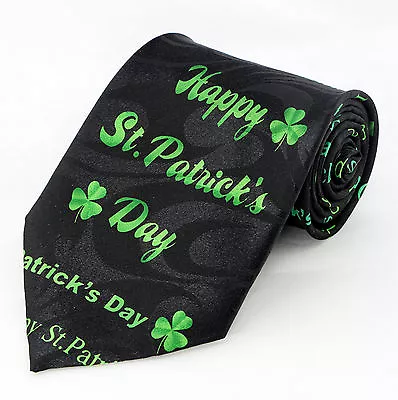 Happy St Patrick's Day Mens Necktie Irish Holiday Lucky Shamrock Black Neck Tie  • $14.90