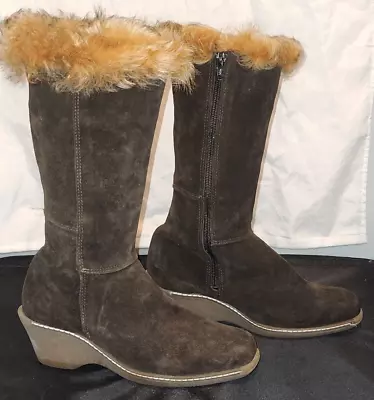 Suede Fox Fur Boots MAXINE OF CANADA Size 7. 2.75  Heel. • $30