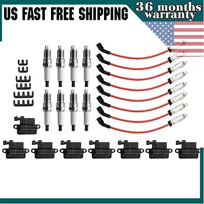 For Chevy GMC 4.8L 5.3L 6.0L 8.1L Square Ignition Coil & Spark Plug Wire Pack 8 • $89.89