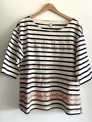 J. CREW Half Sleeve Nautical Striped Neon Embroidery 100% Cotton Shirt Size L • $13.65