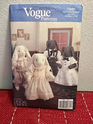 19  Dressed Bunny Rabbit  Stuffed Toy Doll Decor Craft Vogue Pattern 7981  UNCUT • $10.50