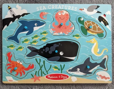 $13.50 • Buy Melissa And Doug Sea Creatures Underwater Ocean Wooden Wood Peg Puzzle Board