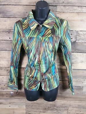 London Jacket Green Floral Print Zip Front S Chest 36  Length 22  • $15