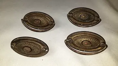 4 Vintage Brass Drop Bail/ring Oval Dresser Drawer Pulls • $15