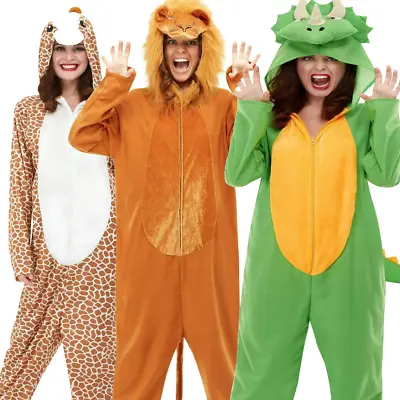 Adults Animal Costume Deluxe Hooded Jumpsuit Lion Giraffe Dinosaur Mens Ladies • £29.99