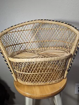 Vintage Wicker Rattan Mini Loveseat Peacock Back Dolls Plant Stand • $15