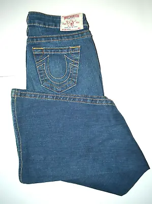 True Religion Women Carrie Flare No Pocket Flap Blue Denim Jeans Sz 28x32 • $35