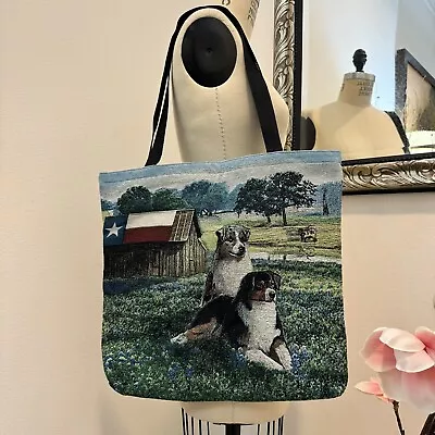 Vintage Tapestry Large Tote Bag Australian Shepherd Dog Made In USA Mint 16”x16” • $25