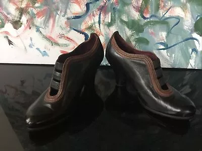 $42 • Buy Everybody BZ MODA Black Leather Pumps Sz 38.5 Brown Trim NWOB