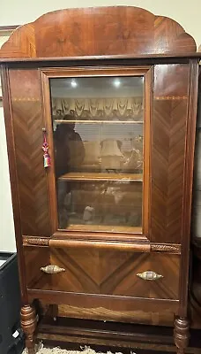 Vintage Mahogany China Display Cabinet Hutch Walnut Inlay • $1000