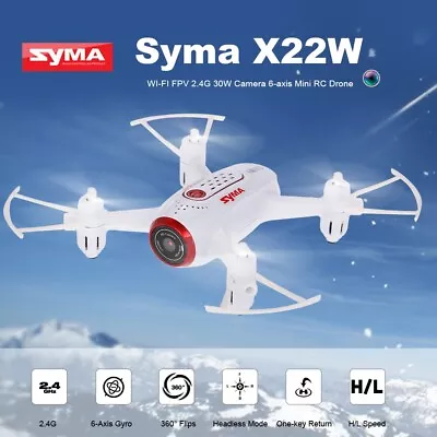 Mini FPV Drone With HD Camera RC Syma X22W Altitude Hold Flight Plan App Control • £39.99