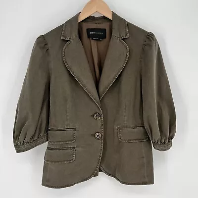 BCBG MAXAZRIA Women's Jacket Size M Olive Green 3/4 Ballon Sleeve Fitted Cotton • $21.99