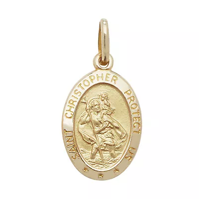 Mens 9ct Gold 18mm Plain Oval Engravable Back St Christopher Pendant • £375.46