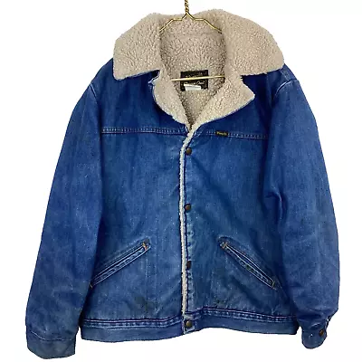 Vintage Wrangler Sherpa Denim Jacket Extra Large Blue Wrange Coat 80s Made Usa • $84.99