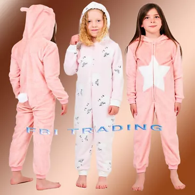 Girls 1Onesie RABBIT Animal   Onesey Fleece Hooded Jumpsuit Playsuit Novelty • £11.99