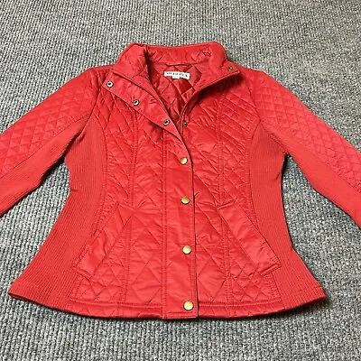 Merona Womens Jacket Medium Red Quilted Full Zip Long Sleeve • $8.32