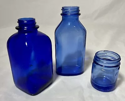 3 Glass Bottles Jars Cobalt Blue Phillips Milk Of Magnesia Vicks Vaporub Vintage • $19.99