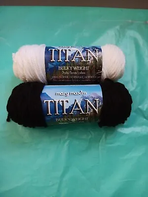 Lot Of 2 Mary Maxim TITAN Bulky Weight White & Black 80 Yards 3 Ounces NEW F/S • $10.75