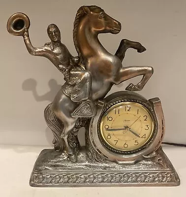 INGRAHAM ELECTRIC BRONZE CLOCK COWBOY & HORSE FIGURINE VINTAGE 13” H X 12” L • $179.95