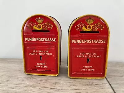 Vintage Danish Coin Bank Lot No Keys Red Gold Tin Litho Post Office Boxes Retro • $24.99