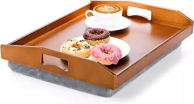 Brown Wood Lap Tray With Detachable Pillow 16.9 X13 In Wooden Bed Tray • £34.95