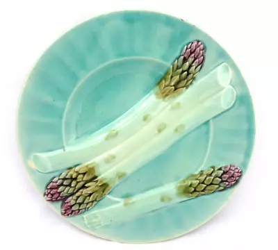 Turquoise Majolica Pottery Asparagus Plate ~ K & G Luneville France #4 • $85