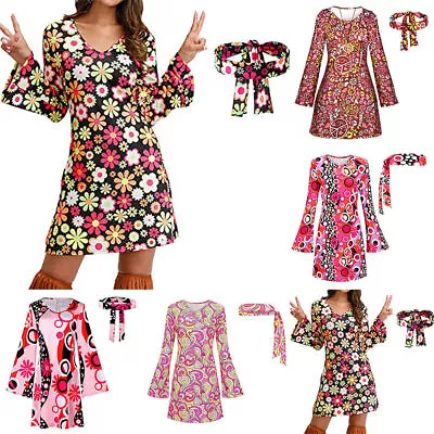 Womens Hippie Disco 60s 70s Pink Go Go Dancer Ladies Fancy Dress Party Costume • £19.59