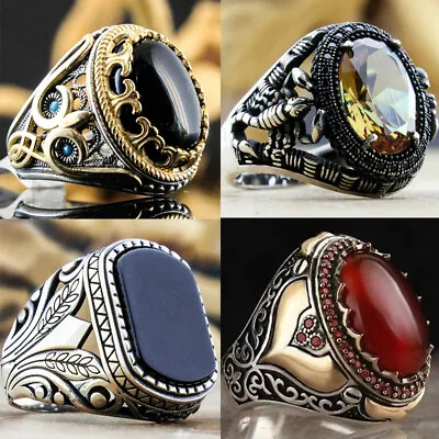 Retro Turkish Ring For Men Vintage Black Zircon Rings Punk Hip Hop Jewelry Gift* • $2.97