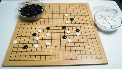 Vintage Go Game Set Folding Wood Board Plastic Clear Bowls Stones Japanese Game • $18.99