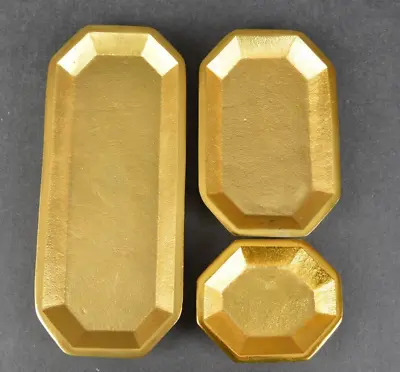 Set Of 3 Small Gold Plated Textured Aluminum Octagonal Trinket Vanity Trays • $28