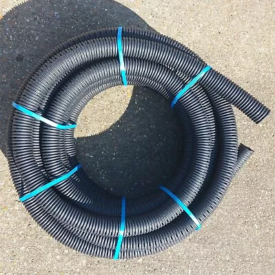 Perforated Land Drain Pipe 60mm X 25 Meter Coil Land Drainage 25m Flexible Black • £46.99