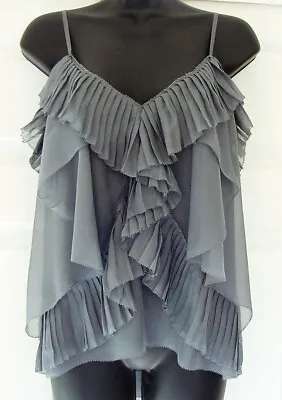 Dark Gray Silk ROBERT RODRIGUEZ 2 Layer Accordian Pleated Camisole Tank Top 6 • $23