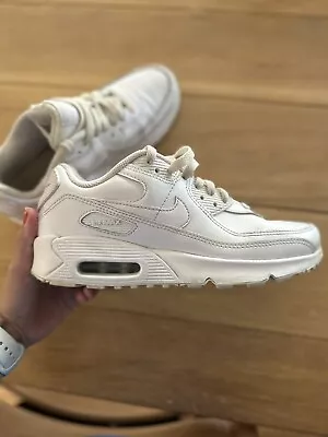 Nike Air Max 90 Triple White Leather-  Size Y7/W8 Running Shoes Sneakers • $85