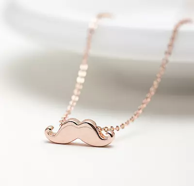 Super Adorable Tiny Mustache Rose Gold GP Pendant Necklace • $7.99