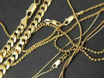 Solid Gold Over Sterling Silver Box Chain / Snake Chain/ Rope Chain Cuban Chain • $47.99