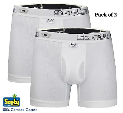 Softy® 2 Piece Pack Mens Rib Fabric Designer Cotton Boxer Shorts Underwear • £9.99