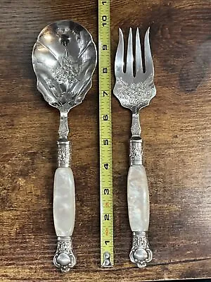 Serving Fork And Spoon  Sheffield Faux Pearl HandlesMade In  England EPNS • $24.99