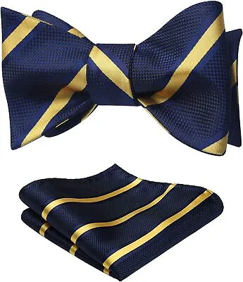 HISDERN Bow Ties For Men Striped Bow Tie Men's Self Tie Bowtie Handkerchief Form • $39.98