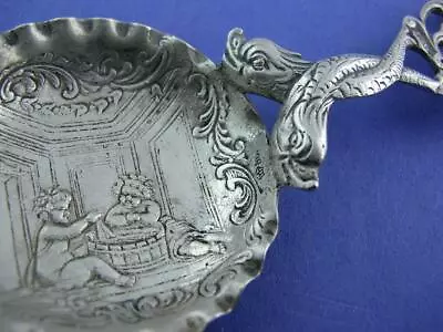 Elaborate 800 Silver Bon Bon Serving Spoon Dolphin Fish Figural Scene Putti Bowl • $69