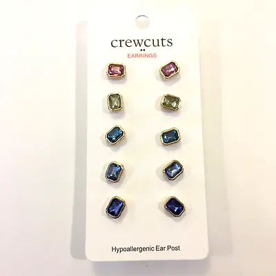 NEW J Crew Crewcuts Rhinestone Earrings 5 Pairs Jewelry Hypoallergenic Ear Post • $10.99