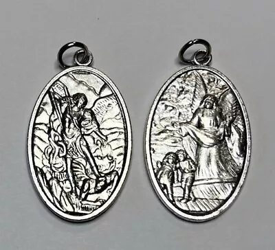 Saint St. Michael The Archangel & Guardian Angel Double Sided Medal Pendant • $1.50
