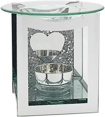 Heart Glass Fragrance Oil Burner Yankee Candle Wax Tart Warmer & Tealight Holder • £11.94