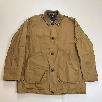 Vintage J.Crew Barn Jacket Canvas Chore Coat Lined Mens L Tan Stained • $28.50