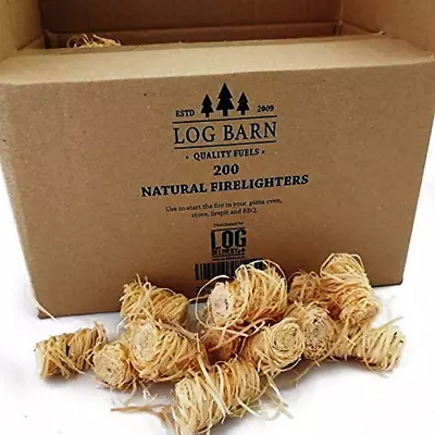 Log-Barn 200 Natural Eco Wood Firelighters Wood Wool Wax Coated Fire Starters  • £12.63