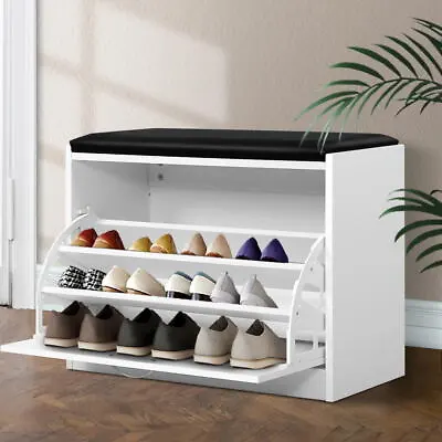 $89.95 • Buy 15 Pairs Shoe Cabinet 2-in-1 Bench Shoes Storage Rack Organiser Drawer White