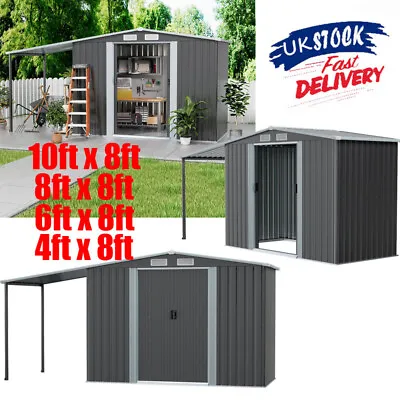 Galvanized Steel Storage Shed Outdoor Garden Utility Tool House W/ Canopy Helter • £72.95