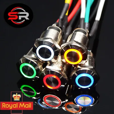 12V 12mm Momentary Push Button Switch Metal Horn Car LED IP67 Waterproof 4 Pin  • £3.95