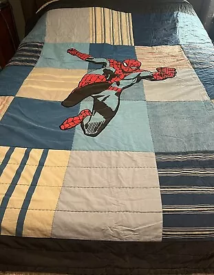 Marvel Comics Spiderman Quilt 84”W X 85” L  Heavy Weight Blue Red Black    Q174 • $65