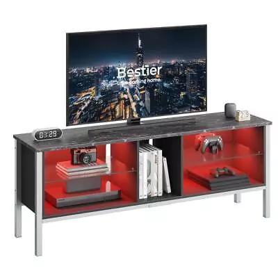 Bestier TV Stand 63  Particle Board Gaming Entertainment Center Black Marble • $178.12