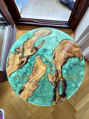 Round Custom Order Blue  Epoxy Coffee Console Table Top Antique Resin Table  • $196.35